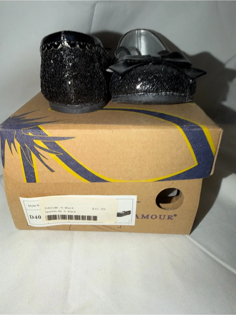 LAmour Black Sparkle Bow Mary Jane Girls Size 9